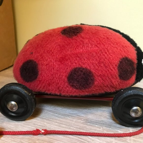 VINTAGE MERRYTHOUGHT BRAND LADYBUG LADY BIRD ON WHEELS PULL TOY - Picture 3 of 6